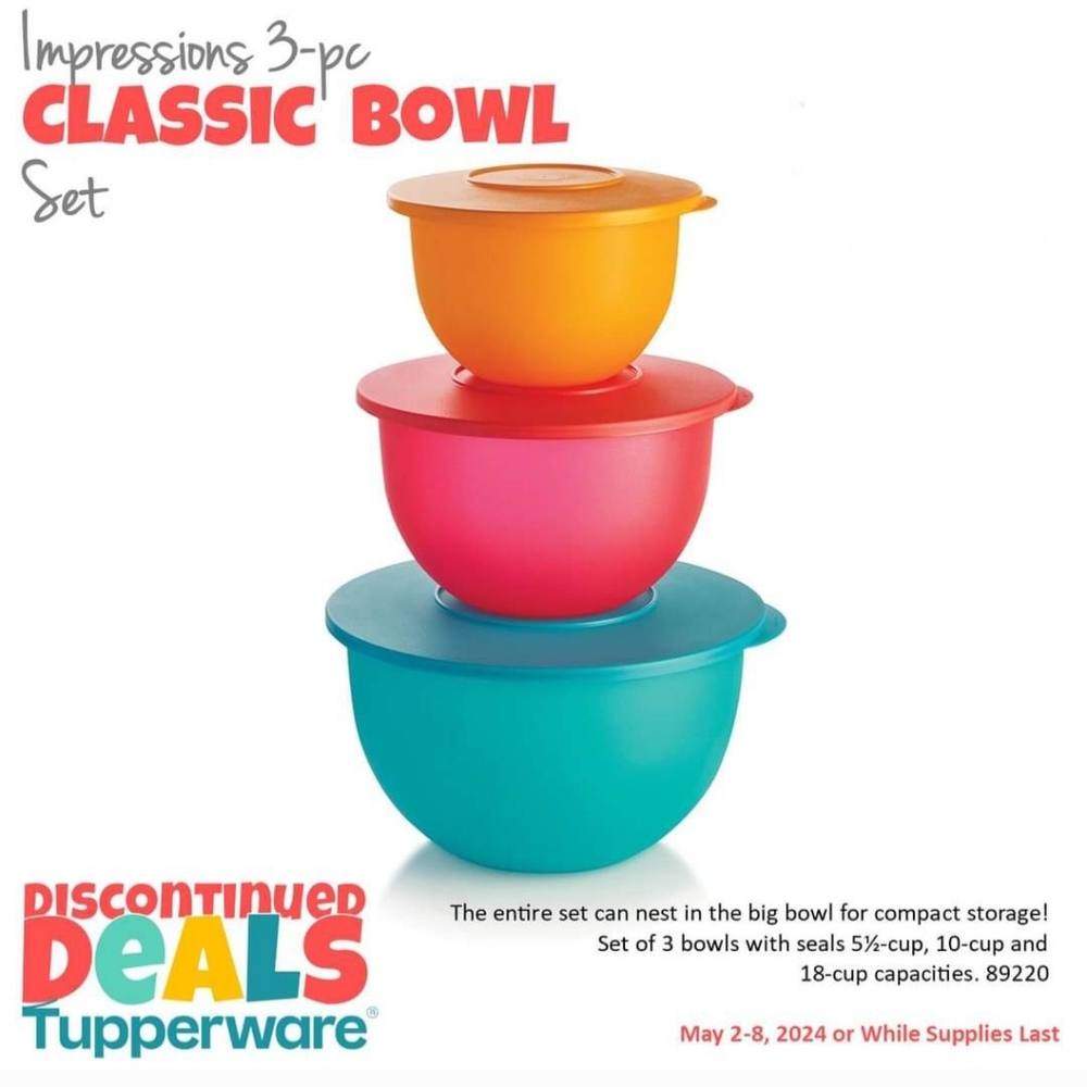 Tupperware 3pc classic impressions bowls